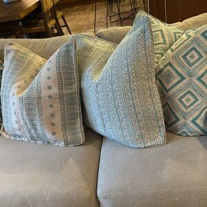 Turquoise and Cream Patterned Throw Pillows